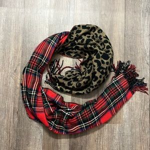 Maurice’s plaid and leopard winter scarf